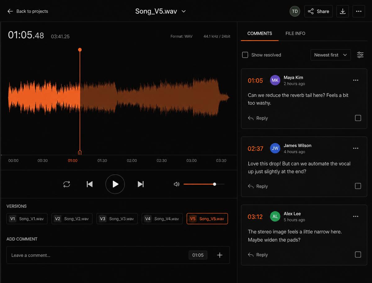 Waveform avec commentaires clients timecodés dans WAV LINK